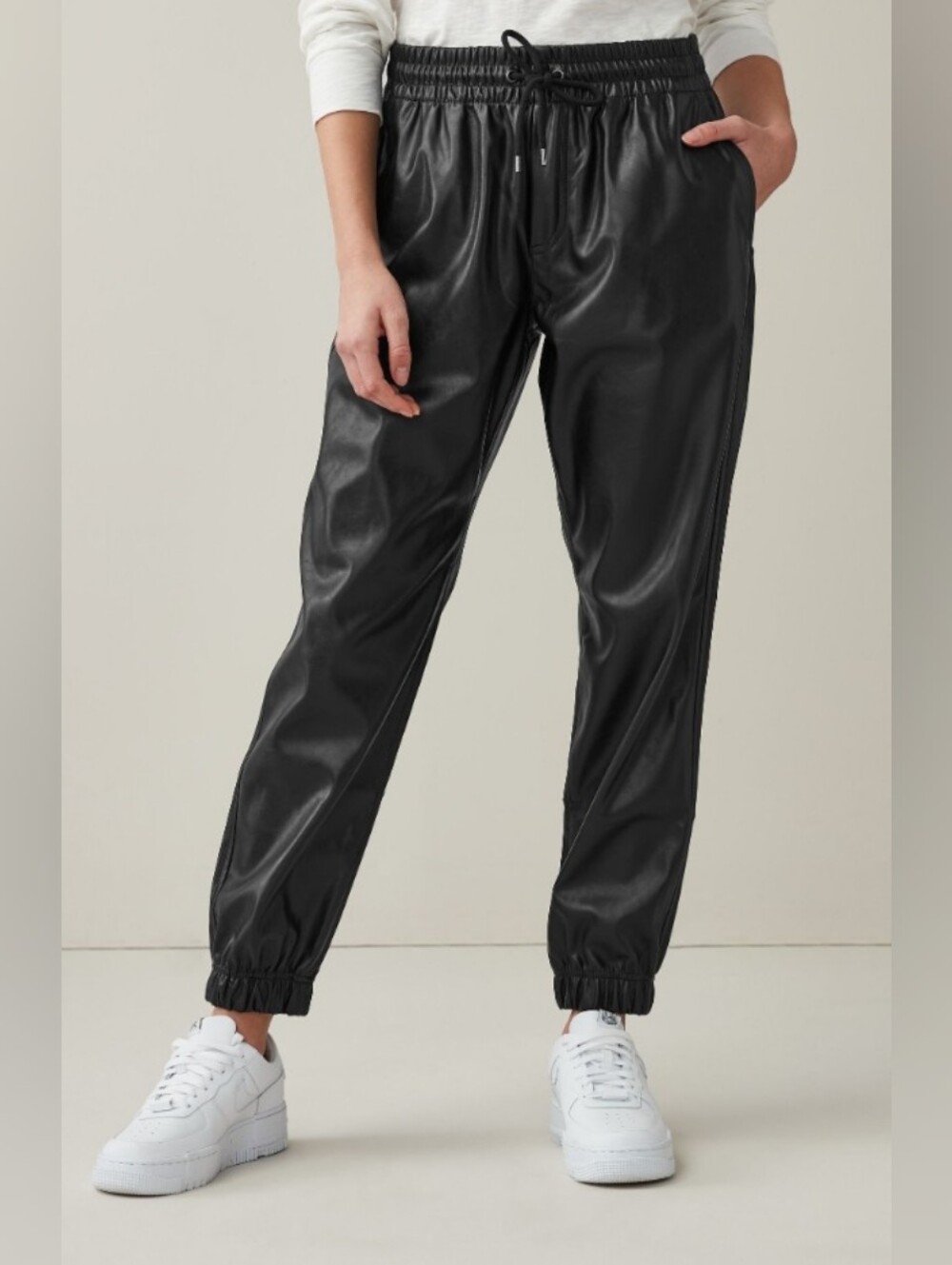 Dex Black Faux-Leather Track Joggers